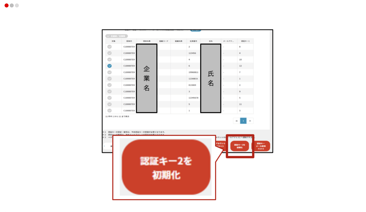 認証キー2を初期化をクリック